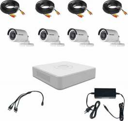 Kit complet 4 camere exterior/interior Hikvision cu accesorii incluse fara HDD 