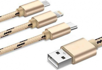 Cablu de date 3 in 1 Lightning micro USB Type-C iPhone Samsung Huawei Universal Auriu SHO769 