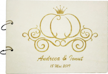 Guestbook din lemn pentru nunta - caiet amintiri - jurnal oaspeti - model caleasca 