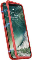 Husa / Carcasa magnetica high quality pentru iPhone 7/8 Rama metalica si spate din Sticla Securizata Rosu - Transparent SHO702 