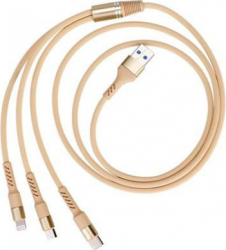 Cablu de date 3 in 1 Lightning micro USB Type-C iPhone Samsung Huawei Nokia Galben SHO831 