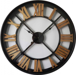 Ceas de perete din metal si lemn cu aspect vintage