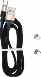 Cablu de date sau incarcare magnetic 3 in 1 Micro USB Type-C Lightning 1m textil Auriu SHO898 