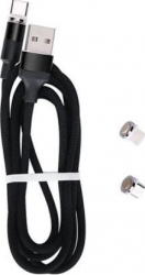 Cablu de date sau incarcare magnetic 3 in 1 Micro USB Type-C Lightning 1m textil Negru SHO897 