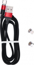 Cablu de date sau incarcare magnetic 3 in 1 Micro USB Type-C Lightning 1m textil Rosu SHO896 
