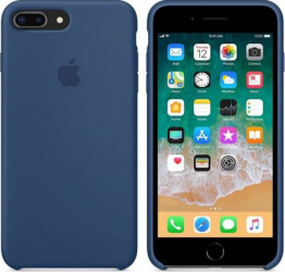 Husa protectie spate cu logo Apple pentru iPhone 8 Plus silicon Bleumarin SHO1011 
