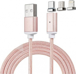 Cablu de date / incarcare magnetic 3 in 1 Micro USB Type-C Lightning 1m textil Rose Gold SHO840 