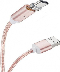 Cablu de date/incarcare magnetic Type C 1m textil Rose Gold SHO836 