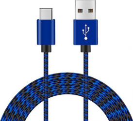 Cablu de incarcare/transfer date Type-C USB 3.1 3M lungime ranforsat Albastru cu Negru SHO1030 
