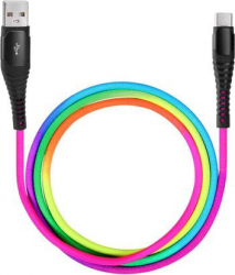 Cablu de incarcare/transfer date Type-C USB 3.1 lungime 1M ranforsat Rainbow SHO1085 