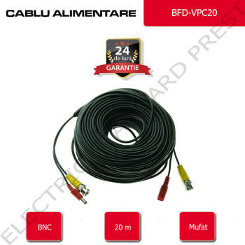 Cablu alimentare + video BNC 20 m mufat la ambele capete 