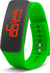 Ceas digital siliconic Delight unisex 50 x 20 x 12 mm lungime curea 185 mm catarama crom verde 