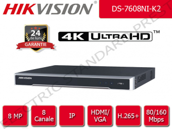 NVR Hikvision 8 canale IP UltraHD 4K 8 Megapixel 