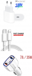 Set Incarcator Fast Charge Foxconn 18W pentru iPhone 11pro 11 Pro Max si cablu de date 1m Type-C-Lightning + Adaptpr auto fast 7A