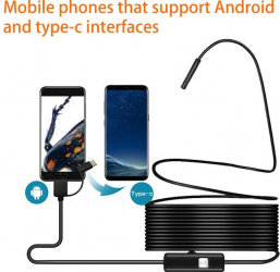Camera endoscopica 5.5 mm USB tip C 3.5 metri 6 LED-uri Android 