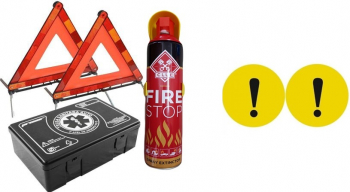 KIT auto obligatoriu Premium Motor Starter - Trusa Medicala 2xTriunghiuri Stingator Tip Spray semn incepator interior reflectorizant 