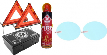 KIT auto obligatoriu Premium Motor Starter - Trusa Medicala 2xTriunghiuri Stingator Tip Spray set folii protectoare pentru oglinzi auto 