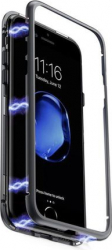 Husa/Carcasa magnetica high quality pentru iPhone 6Plus/6S Plus Rama metalica si spate din Sticla securizata Negru - Transparent SHO701 