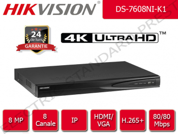 NVR Hikvision 8 canale IP UltraHD 4K 8 Megapixel 
