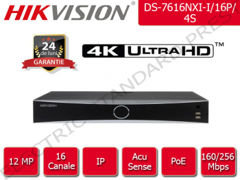 NVR Hikvision PoE 16 canale IP UltraHD 4K 12 Megapixel 