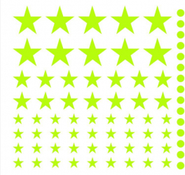 Set 75 stickere fosforescente decorative stele buline lumineaza verde dimensiuni 1-4 cm 