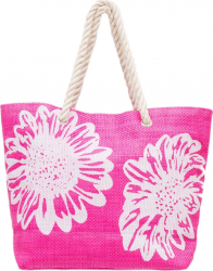 Geanta pentru plaja roz cu flori 46 x 34.5 cm Vivo 