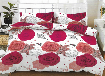 Lenjerie de pat matrimonial cu husa de perna dreptunghiulara Hailey bumbac mercerizat multicolor 
