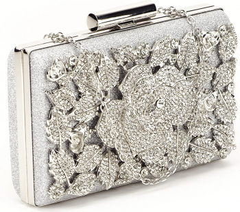 Geanta clutch argintiu cu cristale Carla 
