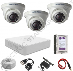 Sistem Supraveghere Complet Hikvision TurboHD 20m 720p Smart IR ICR Day and Night Analog format din 1x DVR si 3x Camere 