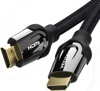 Cablu profesional HDMI 2.0 tesatura din nylon negru metalizat tata-tata ARC 4K si 60Hz 5 metri Vention 