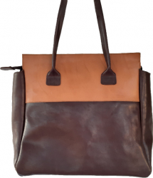 Geanta de mana din piele naturala maro deschis-maro inchis 32x29 5x14