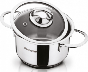 Oala inox Hascevher cu capac sticla termorezistenta 14cm 