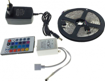 Kit banda Led RGB 3528SMD 5m 60 led/m 4.8W/m cu telecomanda controller si alimentator KIT3528SMD-60LED-DC