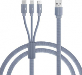 Cablu de incarcare/transfer date 3 in 1 USB la Lightning USB-C Micro USB lungime 1.2M ranforsat Gri BBL1395 