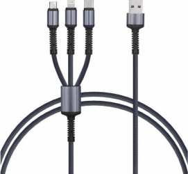 Cablu de incarcare/transfer date 3 in 1 USB la Lightning USB-C Micro USB lungime 1.2M ranforsat Gri BBL1399 