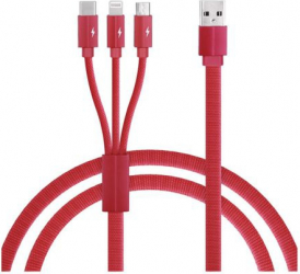 Cablu de incarcare/transfer date 3 in 1 USB la Lightning USB-C Micro USB lungime 1.2M ranforsat Rosu BBL1393 