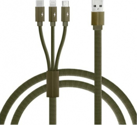 Cablu de incarcare/transfer date 3 in 1 USB la Lightning USB-C Micro USB lungime 1.2M ranforsat Verde BBL1394 