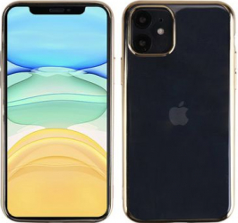 Husa protectie spate Bibilel pentru iPhone 11 silicon cu spatele transparent si rama Gold BBL1417 