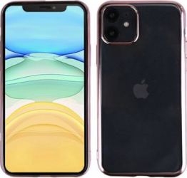 Husa protectie spate Bibilel pentru iPhone 11 silicon cu spatele transparent si rama Roz BBL1418 