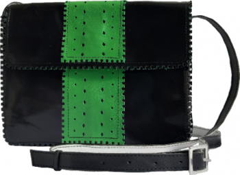 Geanta etno din piele naturala verde 20x16x4 