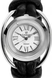 Ceas de dama Swiss Made Argintiu Cadran alb 1 diamant bratari piele neagra Christina Watches Collect