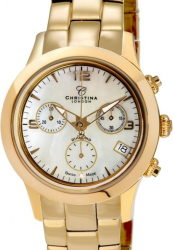 Ceas de dama Swiss Made Auriu Cadran Alb 1 diamant bratara metalica aurie Christina Watches Collect