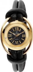 Ceas de dama Swiss Made Auriu Cadran Negru 1 diamant bratari piele neagra Christina Watches Collect 
