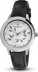 Ceas de dama Swiss Made Auriu cu negru Cadran alb 1 diamant si 11 safire curea din piele naturala neagra Christina Watches Collect 