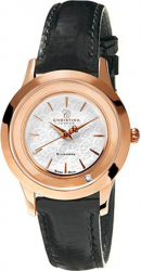 Ceas de dama Swiss Made Rose Cadran Alb 1 diamant curea piele neagra Christina Watches Collect 