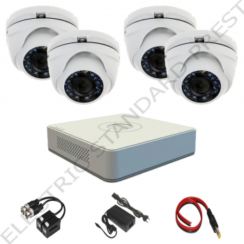 Kit Sistem Supraveghere TurboHD 720p Hikvision exterior/interior 20m Smart IR ICR Day and Night format din 1x DVR si 4x Camere 