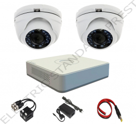 Sistem Supraveghere TurboHD exterior/interior 720p Hikvision 20m Smart IR ICR Day and Night format din 1x DVR si 2x Camere 