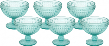 Set 6 boluri de sticla verde RAKI VINTAGE GREEN pentru inghetata cu picior si forme in relief 12x10cm 350ml 