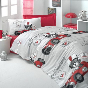 Lenjerie pat single 100 Bumbac Racing Cars Mally Teenagers 160x240 cm 