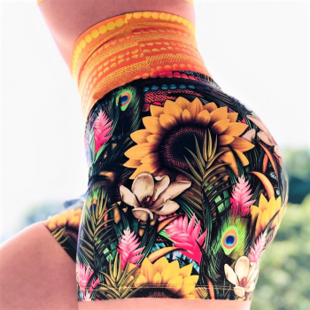 Colanti scurti Fitness Yoga Aerobic Jogging Multicolor M size Sunflower Talie inalta 
